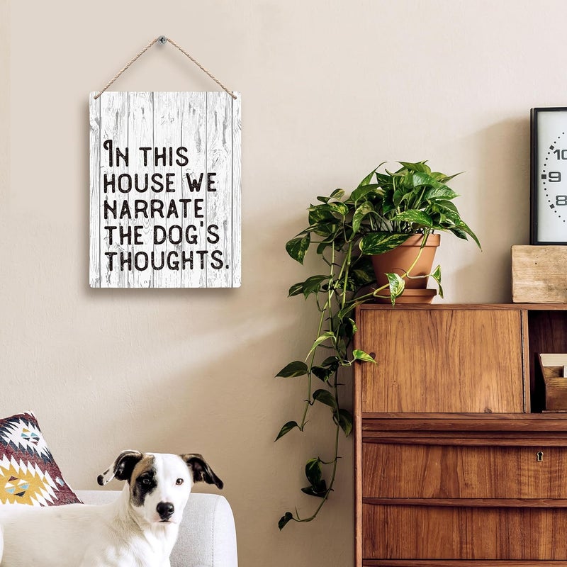 FUGWN In This House We Narrate the Dogs Thoughts Hanging Wooden Signs 8x10, Dog Decor for Dog Room, Dog Signs for Home Decor, Dog Decorations for the Home, House Rules Sign - Image 2
